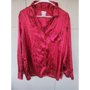 George Pajama Set Womens Large (12-14) Red Satin Polyester Top Sleepwear